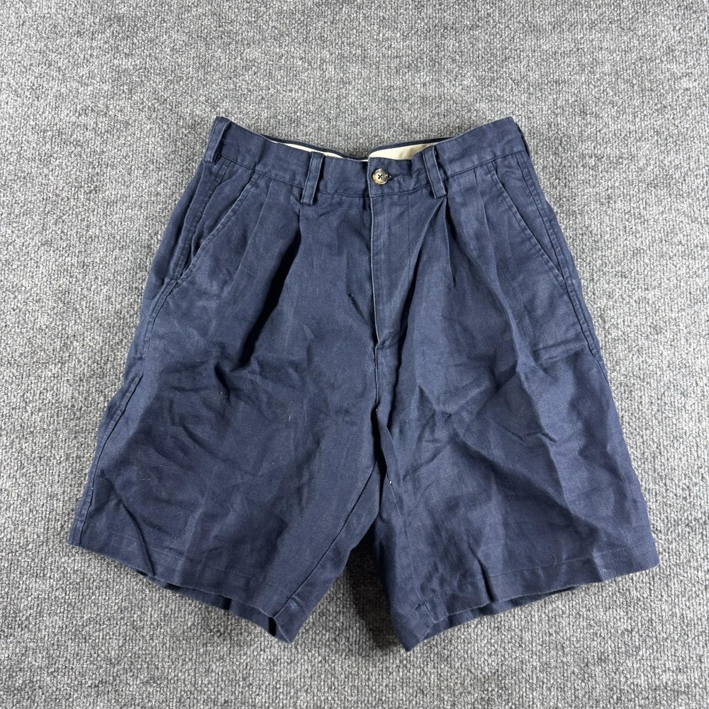 Gap Factory Store Shorts Mens 30 Blue Linen Pleated Chino Pockets Summer